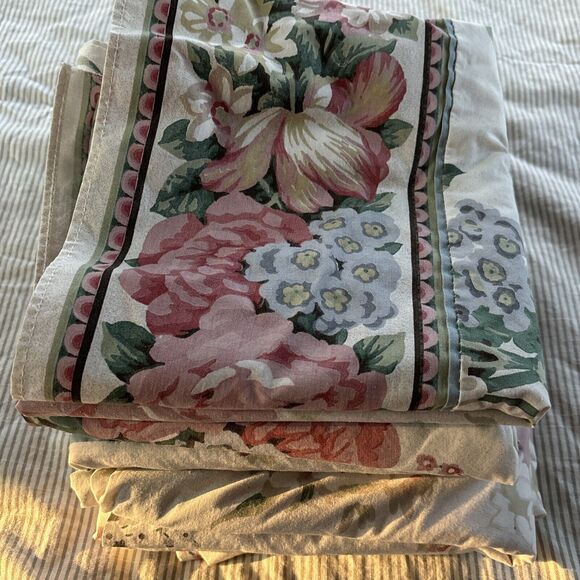 Handmade Curtains 5 Panels Vintage Fabric Pink Floral Bouquets Cottage Chic